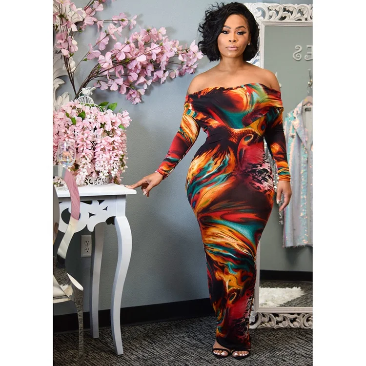 MOQ 1PC Fashion Women Dress 2020 Fall Off The Shoulder Tie Dye Maxi Dress, Brown 
MOQ 1PC Fashion Women Dress 2020 Fall Off The Shoulder Tie Dye Maxi Dress, Brown