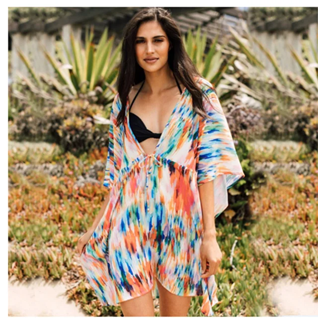 Summer Chiffon Sexy Deep V-neck Beach Cover Loose Holiday Bikini Cover Up Dress, Picture color
Summer Chiffon Sexy Deep V-neck Beach Cover Loose Holiday Bikini Cover Up Dress, Picture color