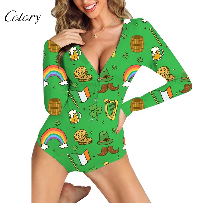 Colory Warm Winter Pajamas Sexy Woman St Patrick's Day Onesie for Women, Picture shows
Colory Warm Winter Pajamas Sexy Woman St Patrick's Day Onesie for Women, Picture shows