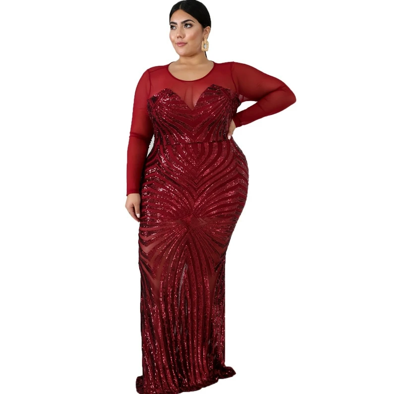European and American autumn and winter new sexy V-neck solid color sequin sexy evening dress plus size women's clothing, Red,black
European and American autumn and winter new sexy V-neck solid color sequin sexy evening dress plus size women's clothing, Red,black