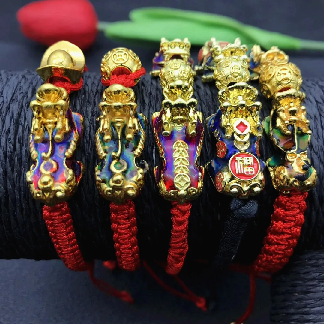 New design red rope Copper gold jewelry Chinese style adjustable color change pixiu bracelet, Colorful
New design red rope Copper gold jewelry Chinese style adjustable color change pixiu bracelet, Colorful