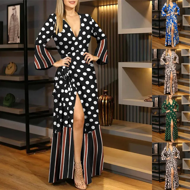 2021 Autumn Solid color sexy V-neck long sleeve dress casual style maxi dress floral print dress women fall clothes 2021, As picture
2021 Autumn Solid color sexy V-neck long sleeve dress casual style maxi dress floral print dress women fall clothes 2021, As picture