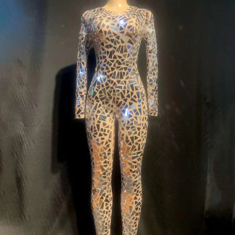 Women Silver Mirror Jumpsuit Singer Perform Perspective Outfit See Through Stage Dance Costume Singer Wears Party Tights DS
Women Silver Mirror Jumpsuit Singer Perform Perspective Outfit See Through Stage Dance Costume Singer Wears Party Tights DS