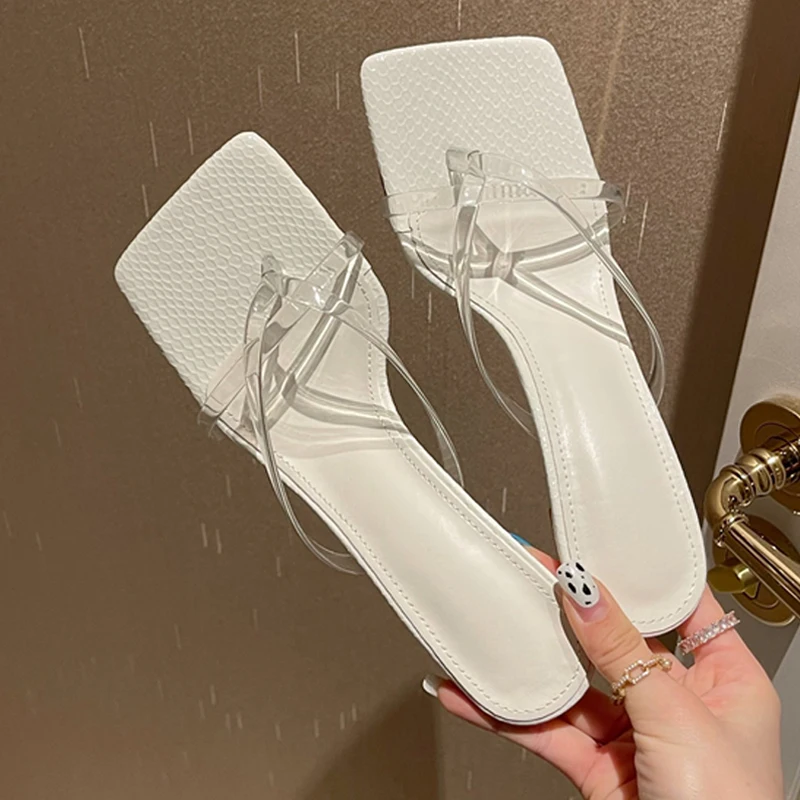Women Summer Beach Slippers Sandals Square Toe Low Heel Shoes Fashion PVC Transparent Pinch Narrow Band Flip Flops
Women Summer Beach Slippers Sandals Square Toe Low Heel Shoes Fashion PVC Transparent Pinch Narrow Band Flip Flops