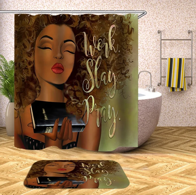 Black girl magic bathroom rugs and mats sets with shower curtain African American 2pc set
Black girl magic bathroom rugs and mats sets with shower curtain African American 2pc set