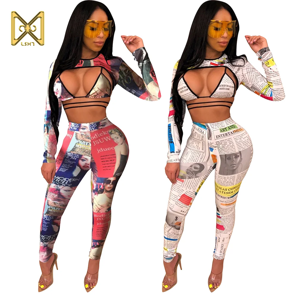 2021 new V-neck color print sexy two-piece women's pants long sleeve tight suit, White/red
2021 new V-neck color print sexy two-piece women's pants long sleeve tight suit, White/red