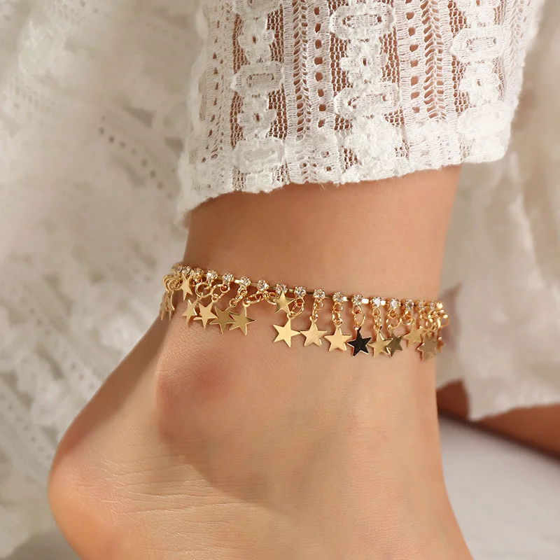 

Bohemian Chain Ankle Bracelet Simple Rhinestone Summer Beach Anklet For Women Star Foot Leg Bracelet Jewelry