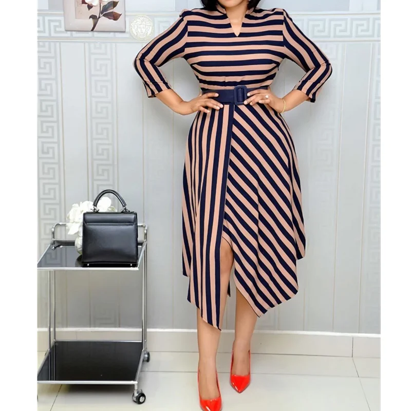 F9087 Deep V-neck 3/4Sleeves Striped Waist Belt Irregular Lady Casual Dress, Black,coffee
F9087 Deep V-neck 3/4Sleeves Striped Waist Belt Irregular Lady Casual Dress, Black,coffee