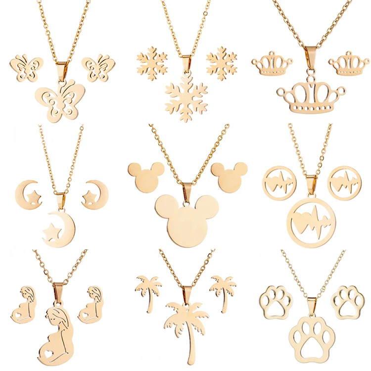Fashion Non Tarnish 18K Gold Plated Heart Moon Butterfly Pendant Earring Necklace Stainless Steel Jewelry Set For Women Ladies
Fashion Non Tarnish 18K Gold Plated Heart Moon Butterfly Pendant Earring Necklace Stainless Steel Jewelry Set For Women Ladies