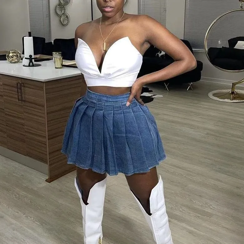 2021 Womens Clothes Chic Casual High Waist Ladies Denim Loose Pleated Jeans Shorts Mini Skirt Women Short Dress Blue Jean Skirts, Light blue,blue
2021 Womens Clothes Chic Casual High Waist Ladies Denim Loose Pleated Jeans Shorts Mini Skirt Women Short Dress Blue Jean Skirts, Light blue,blue