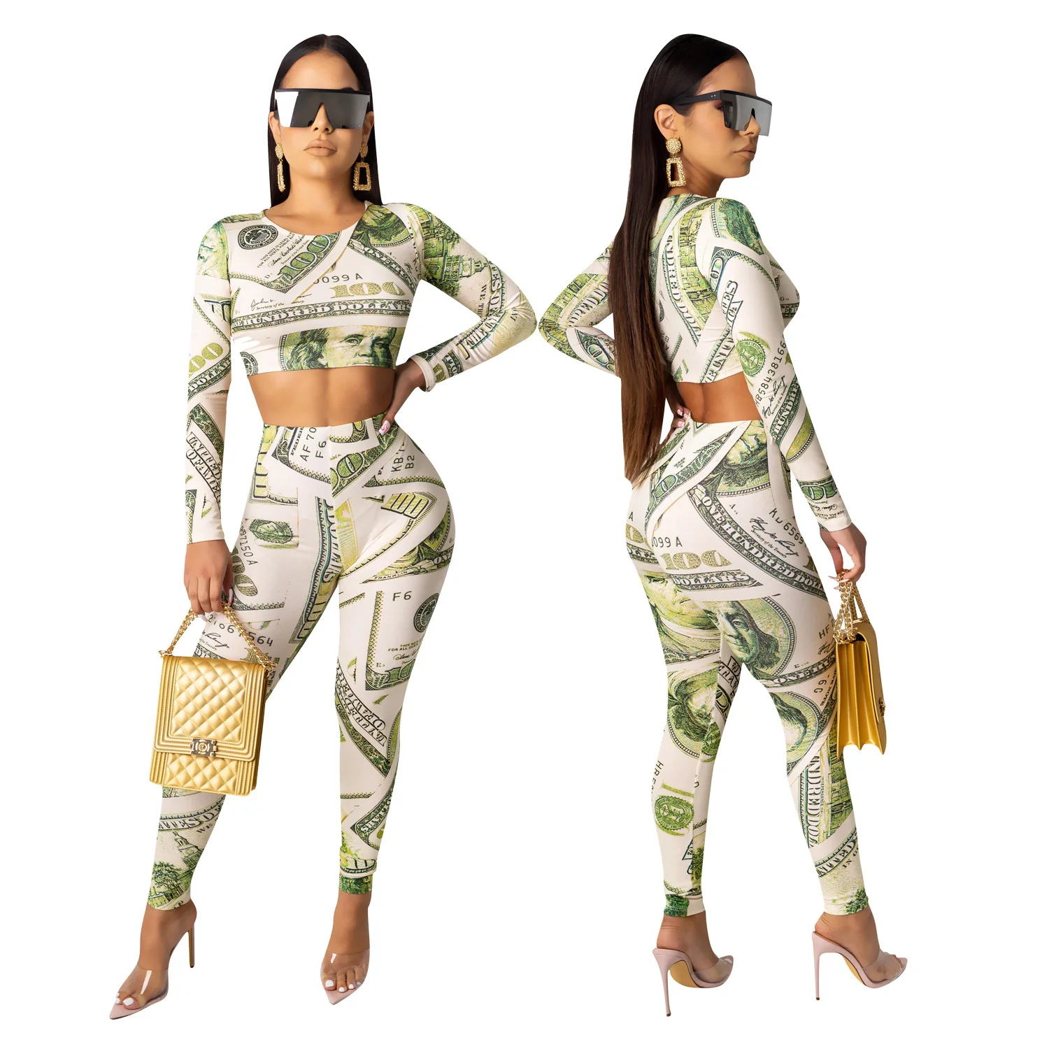 RsCY1196 Lovely two pieces pants set active wear sports gym wear women money dollar printed club, Shown
RsCY1196 Lovely two pieces pants set active wear sports gym wear women money dollar printed club, Shown