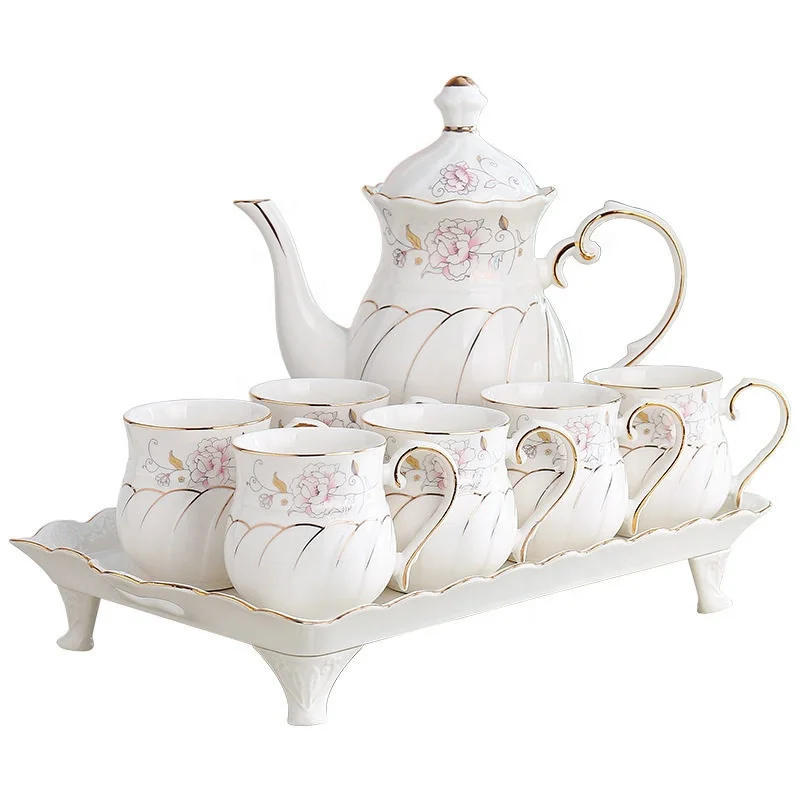 British 8 Pieces White China Tea Set Porcelain Coffee Set Tea Pot Set with 6 Cups, Green/pink
British 8 Pieces White China Tea Set Porcelain Coffee Set Tea Pot Set with 6 Cups, Green/pink