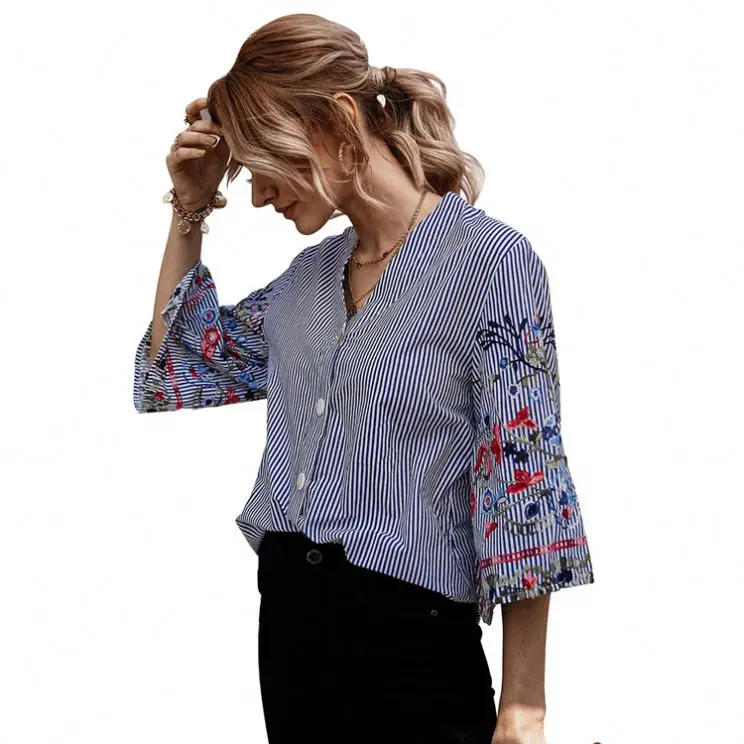 factory supplier Casual striped Ladies Tops blouse Woman Tops Fashionable 3/4 sleeve V-neck T-shirt Women Tops
factory supplier Casual striped Ladies Tops blouse Woman Tops Fashionable 3/4 sleeve V-neck T-shirt Women Tops