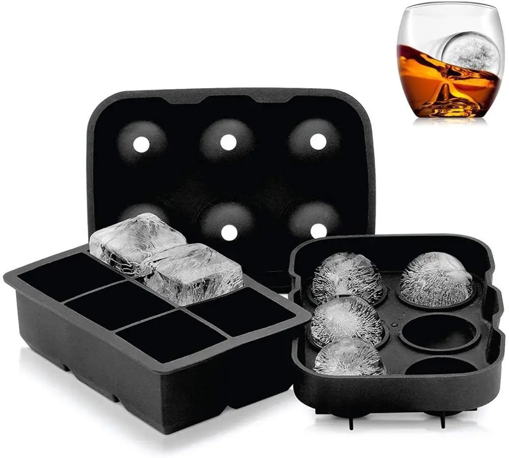 Ice Cube Trays Silicone Combo Mold Set of 2 Sphere Ice Ball Maker with Lid and Large Square Molds Reusable, Customized color
Ice Cube Trays Silicone Combo Mold Set of 2 Sphere Ice Ball Maker with Lid and Large Square Molds Reusable, Customized color