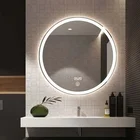 factory round clock led mirror wall gold bathroom smart mirror touch screen with high quality led light hotel