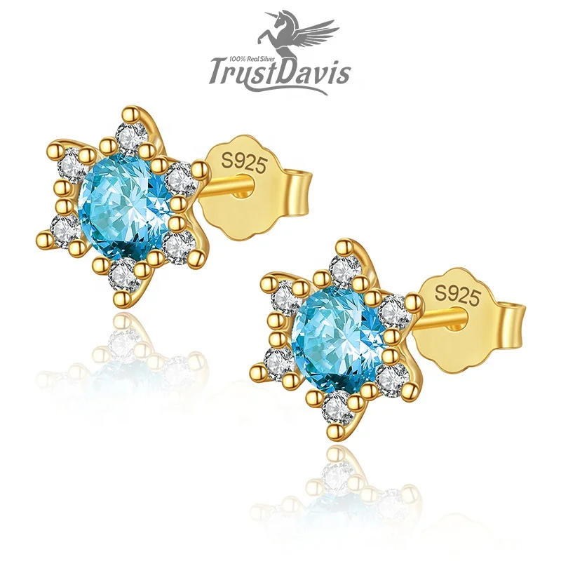 TrustDavis Real 925 Sterling Silver 18K Gold Plated Blue Zircon Star Stud Earrings For Women Classic Wedding Jewelry Gift L086
TrustDavis Real 925 Sterling Silver 18K Gold Plated Blue Zircon Star Stud Earrings For Women Classic Wedding Jewelry Gift L086