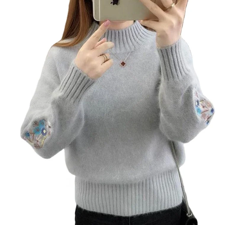 Wholesale new arrival autumn winter thick high neck flower embroidery soft handle felling women sweater
Wholesale new arrival autumn winter thick high neck flower embroidery soft handle felling women sweater