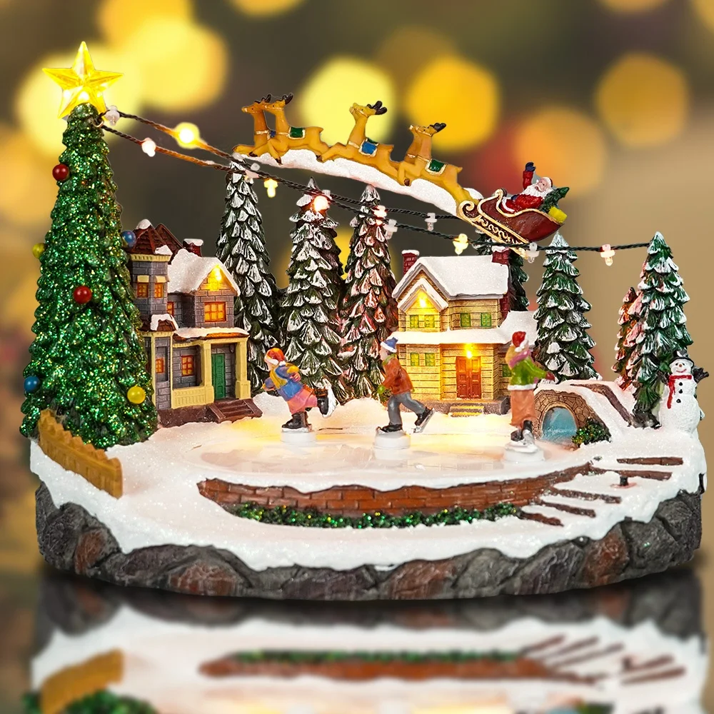 Wholesale noel Led illuminated skating and sleigh Xmas scene musical fiber optic Christmas village for holiday decoration
Wholesale noel Led illuminated skating and sleigh Xmas scene musical fiber optic Christmas village for holiday decoration