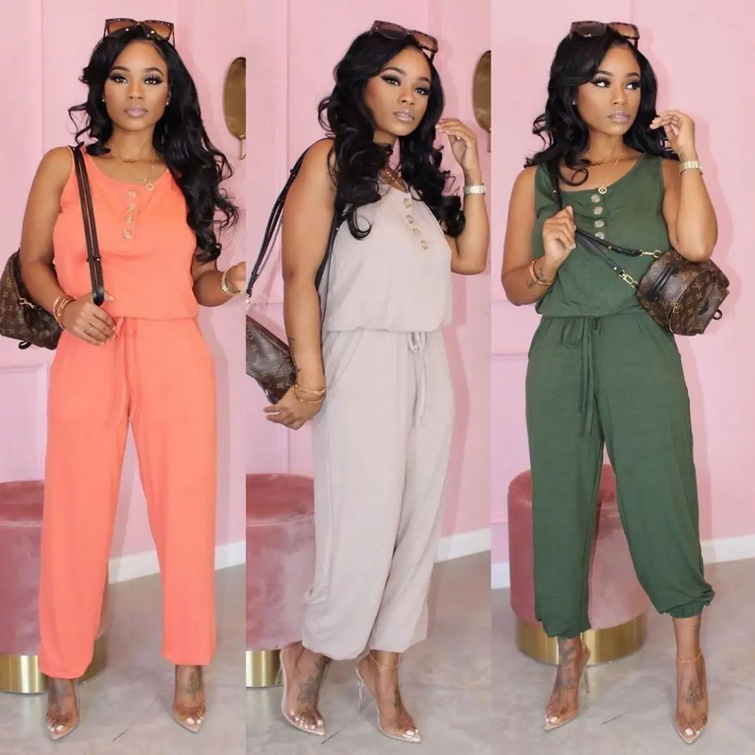 New Arrivals Summer Stylish Ladies Clothes Sleeveless Casual wide Leg Women One Piece Jumpsuits Romper Jumpsuits With Button
New Arrivals Summer Stylish Ladies Clothes Sleeveless Casual wide Leg Women One Piece Jumpsuits Romper Jumpsuits With Button