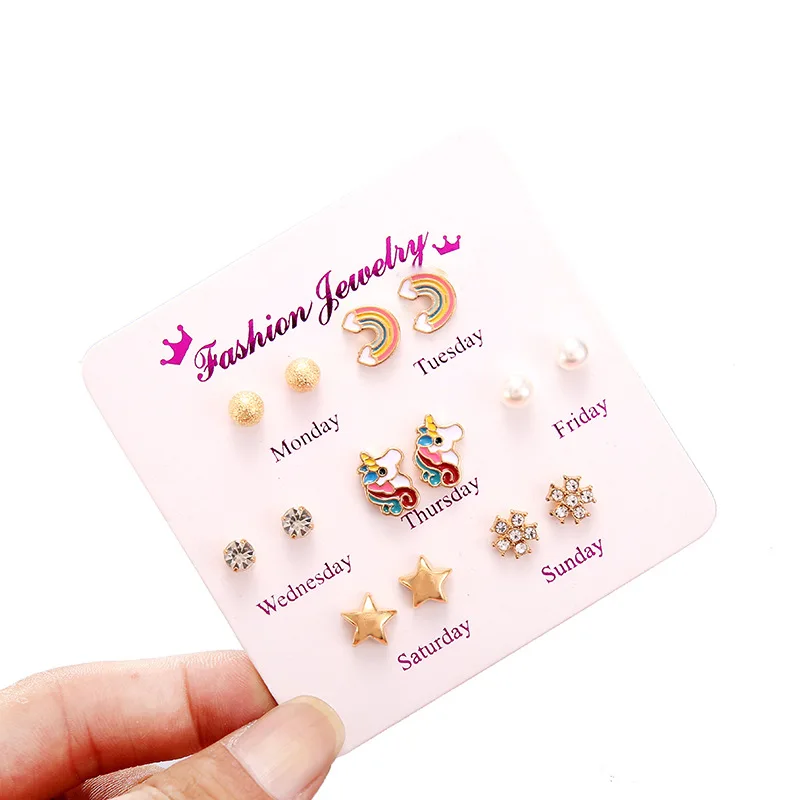 Seven days and seven pairs of simple personality cheap wild stars zircon earrings set 2020
Seven days and seven pairs of simple personality cheap wild stars zircon earrings set 2020