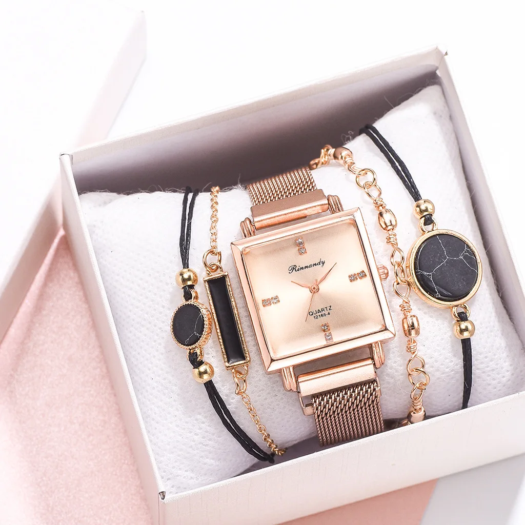 New Style 5pcs Women Watch Set Magnet Rhinestone Square Watch Ladies Dress Quartz Wristwatch Bracelet black Clock relogio 
New Style 5pcs Women Watch Set Magnet Rhinestone Square Watch Ladies Dress Quartz Wristwatch Bracelet black Clock relogio