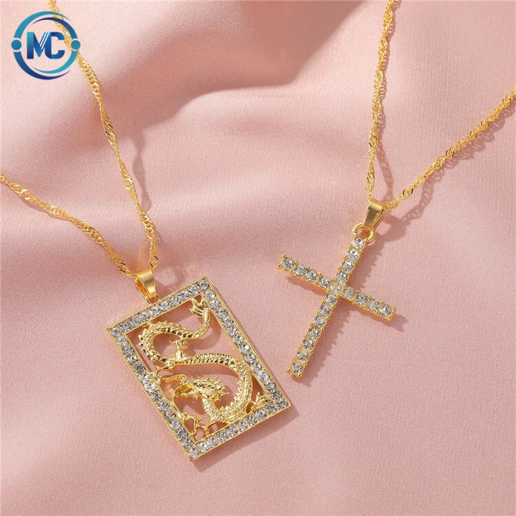 Fashion Gold Diamond Cross Dragon Necklace Square Shaped Dragon Pendant Necklace
Fashion Gold Diamond Cross Dragon Necklace Square Shaped Dragon Pendant Necklace