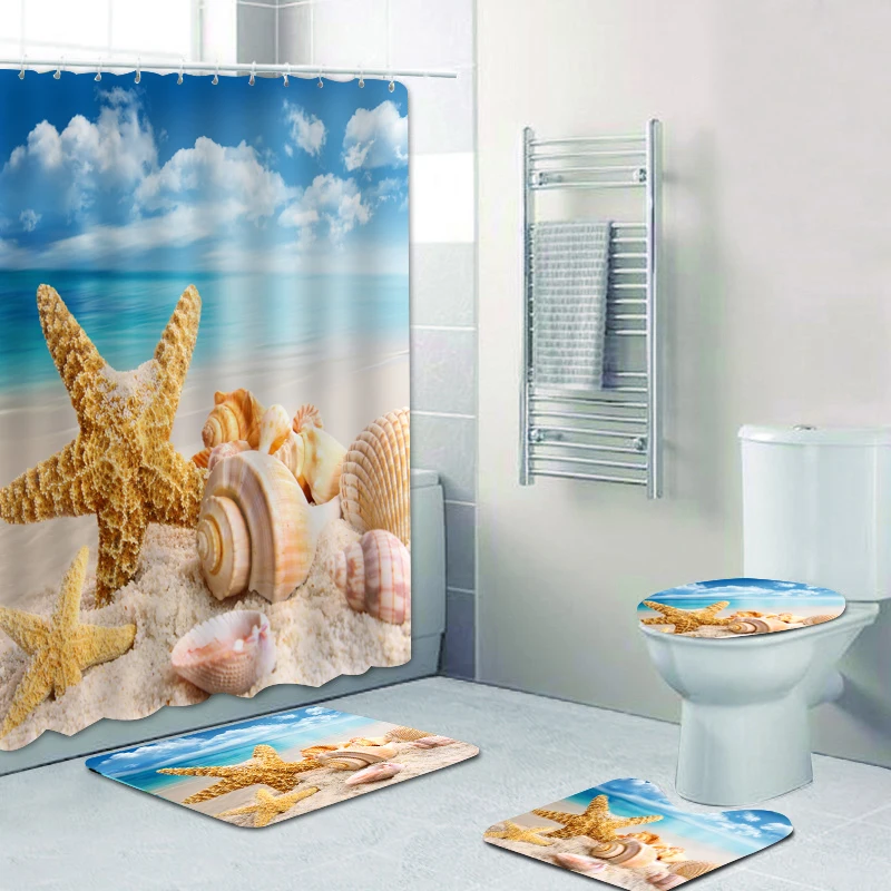 skin-friendly flannel anti-slip floor mat washable bathroom shower curtain carpet toilet 4-piece setStarfish Conch Beach print, Picture
skin-friendly flannel anti-slip floor mat washable bathroom shower curtain carpet toilet 4-piece setStarfish Conch Beach print, Picture