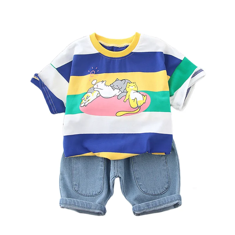 kids cute stripe Short Sleeve suit children's boys Cartoon T-Shirt two-piece Denim shorts boys' clothing sets, Pic shows
kids cute stripe Short Sleeve suit children's boys Cartoon T-Shirt two-piece Denim shorts boys' clothing sets, Pic shows