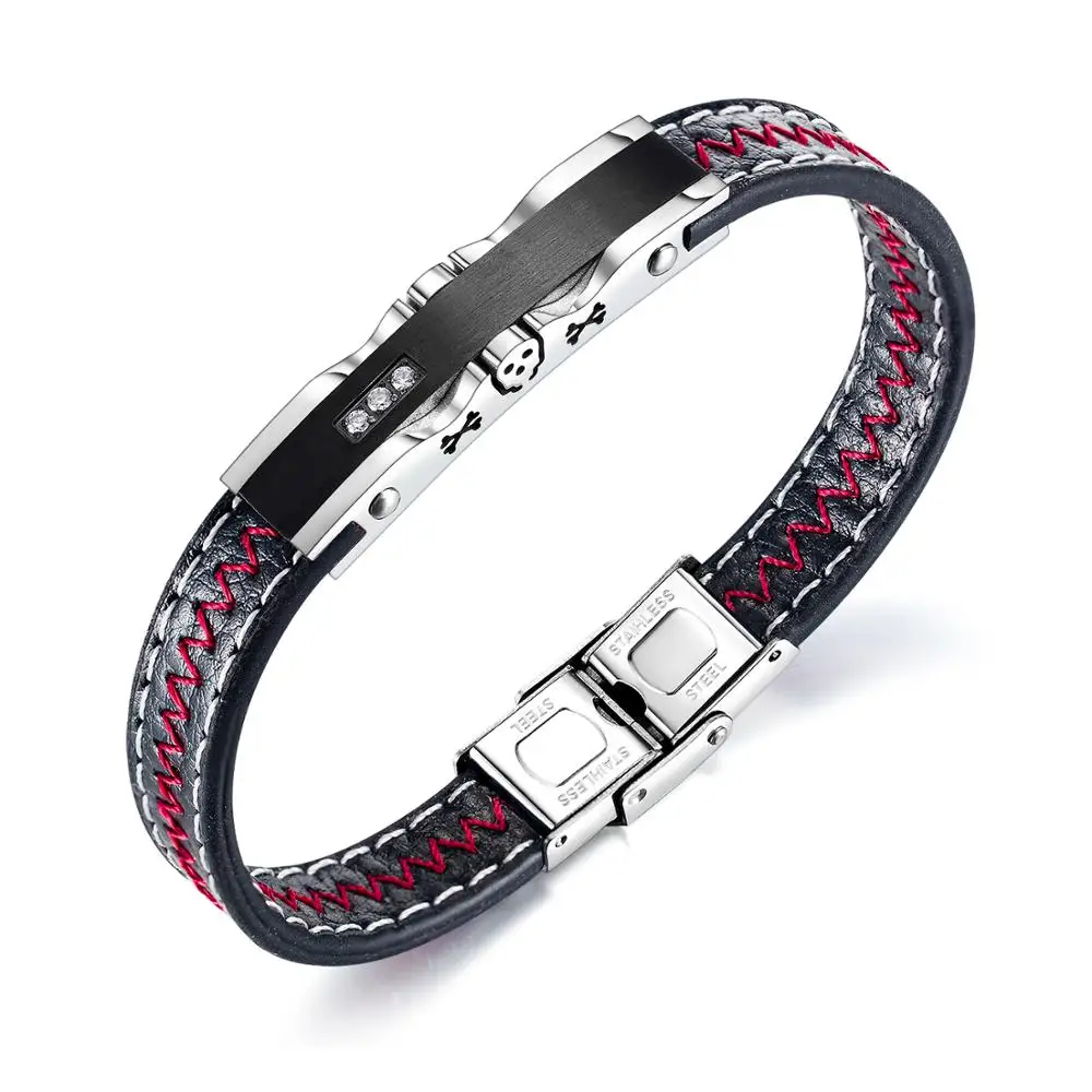 Europe Hotsale Stylish Red Thread Genuine Black Leather Skull Bracelet For Gift, Blue
Europe Hotsale Stylish Red Thread Genuine Black Leather Skull Bracelet For Gift, Blue