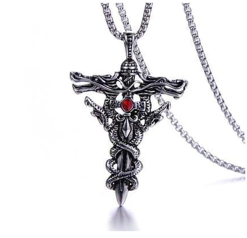 Stainless Steel Jewelry Double Dragon Sword Shape Necklace supplier Pendant Retro Punk Cross Trendy Men's Accessories
Stainless Steel Jewelry Double Dragon Sword Shape Necklace supplier Pendant Retro Punk Cross Trendy Men's Accessories