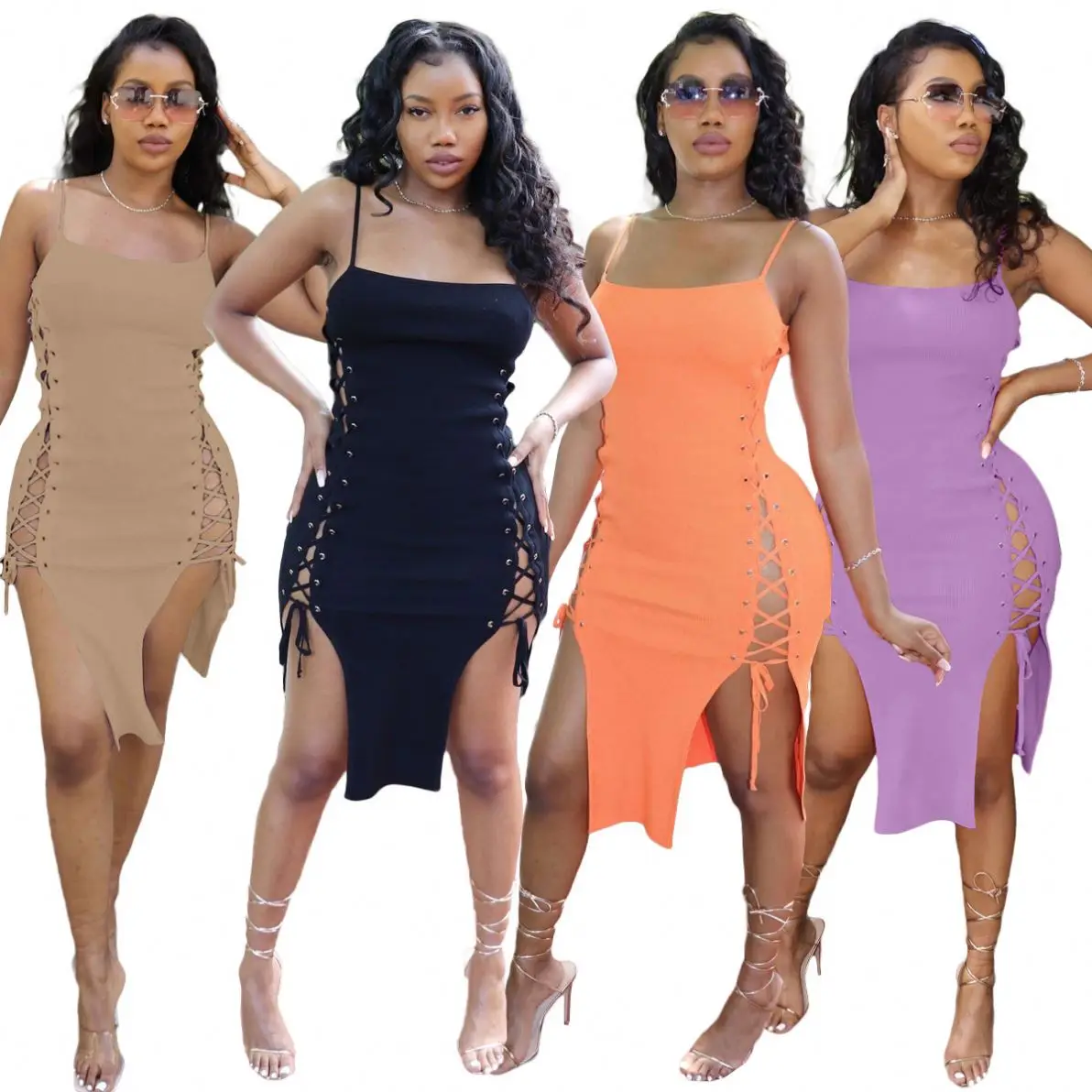 2021 Ladies Spaghetti Strap Dress Sleeveless Side Slit Laceup Midi Dress Womens Sexy Cluboutfits Sundress
2021 Ladies Spaghetti Strap Dress Sleeveless Side Slit Laceup Midi Dress Womens Sexy Cluboutfits Sundress