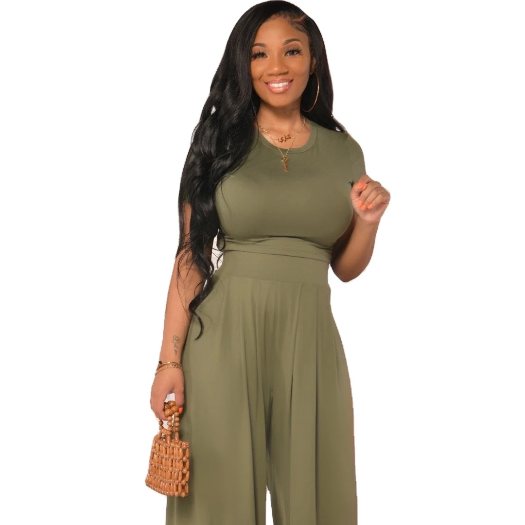 2021new arrival fall clothing women's sets Casual Solid Color Short Sleeve Women Outfits Crop Top Wide Leg Two Piece Pants Set 
2021new arrival fall clothing women's sets Casual Solid Color Short Sleeve Women Outfits Crop Top Wide Leg Two Piece Pants Set