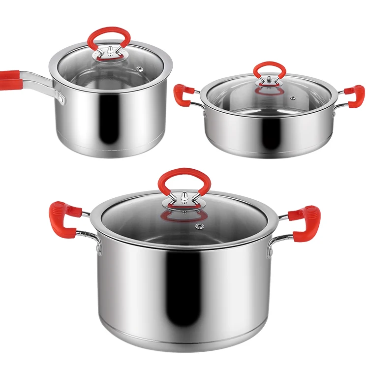 3 pcs Thickened Stainless steel cooking pot set with lid 16/20/24 cm nonstick cookware sets
3 pcs Thickened Stainless steel cooking pot set with lid 16/20/24 cm nonstick cookware sets