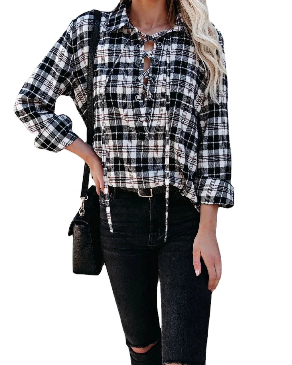 New Arrival Autumn Cross Strap Plaid Woman Blouse,Buffalo Checked Lace Up Long Sleeve Causal Top, Picture
New Arrival Autumn Cross Strap Plaid Woman Blouse,Buffalo Checked Lace Up Long Sleeve Causal Top, Picture