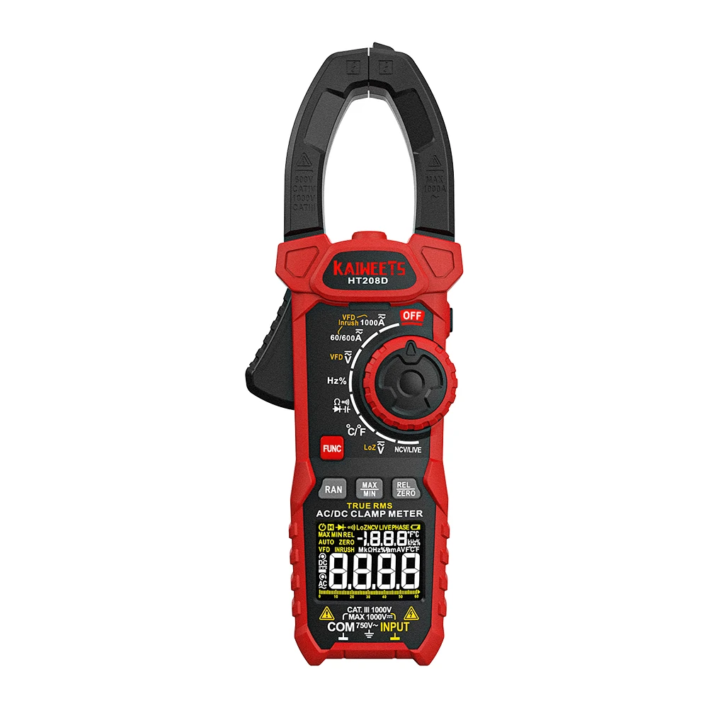 Kaiweets Professional Digital Clamp Meters Multifunction Safety 6000 Counts HT208D Inrush Electrical Clamp Meters
Kaiweets Professional Digital Clamp Meters Multifunction Safety 6000 Counts HT208D Inrush Electrical Clamp Meters