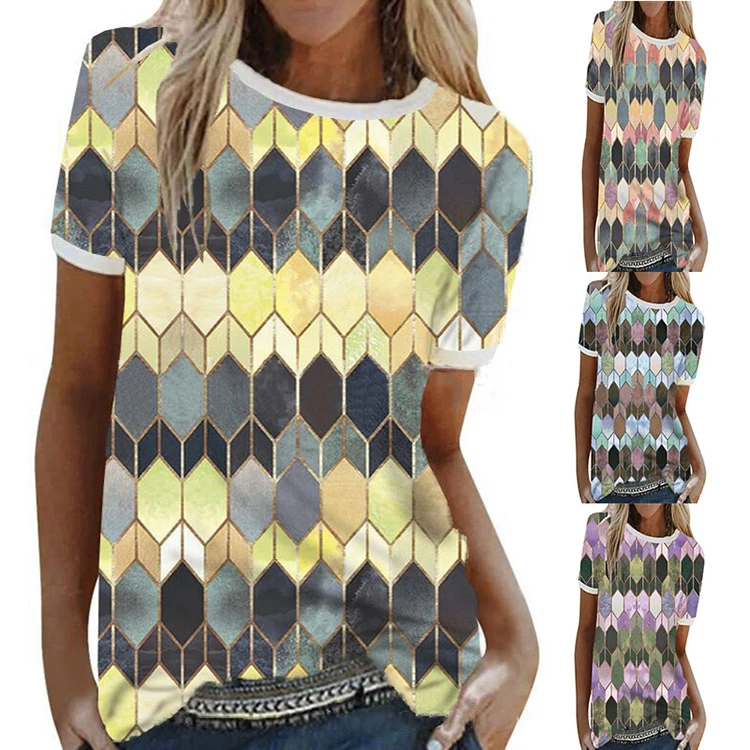 Casual 5XL plus size crew-neck geometric pattern shiny t shirts blouse gemstone patchwork short-sleeved women's T-shirt, Multi colors
Casual 5XL plus size crew-neck geometric pattern shiny t shirts blouse gemstone patchwork short-sleeved women's T-shirt, Multi colors