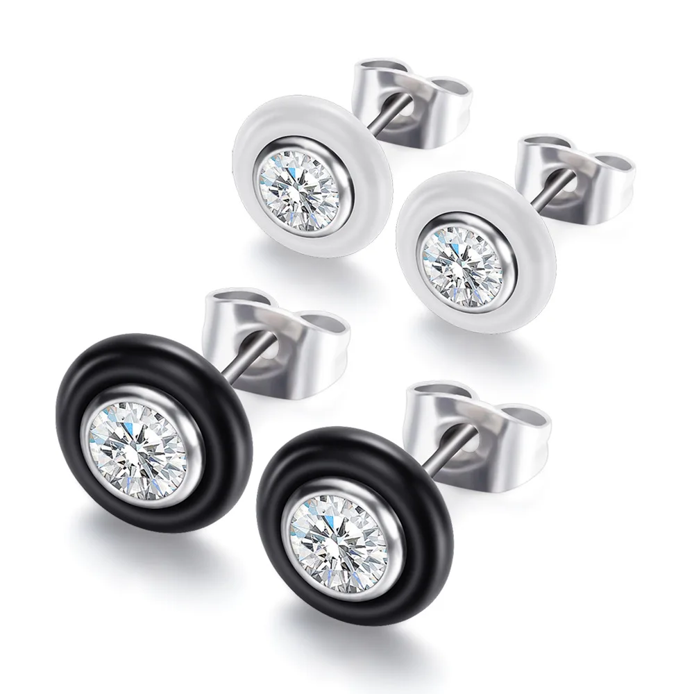 Korean Fashion Stainless Steel Black And White Ceramic Round Earrings With Cz Stone For Banquet Wedding
Korean Fashion Stainless Steel Black And White Ceramic Round Earrings With Cz Stone For Banquet Wedding
