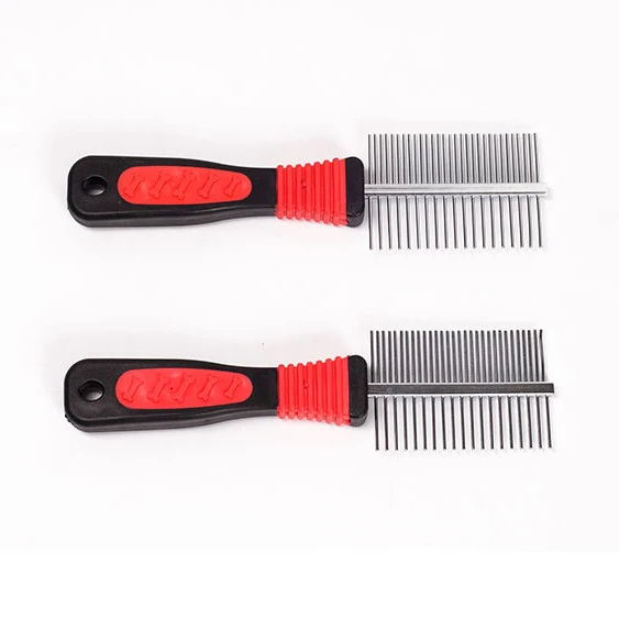 Manufacturer pet grooming row needle comb claw print double-sided stainless steel dog brush, As picture