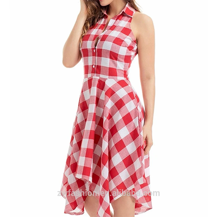 Wholesale 2020 Latest Design Elegant Plaid Women Long One Piece Dress
