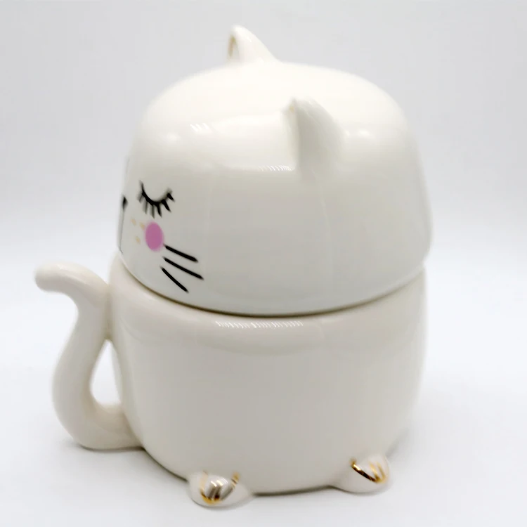 Funny ceramic cat shaped cookie food jar with tail