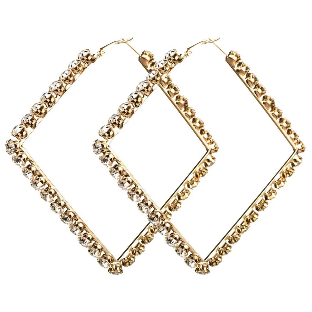 Fashion luxury full rhinestone square big hoop earrings fashion silver plated K gold geometric square big hoop earrings, Picture shows
Fashion luxury full rhinestone square big hoop earrings fashion silver plated K gold geometric square big hoop earrings, Picture shows