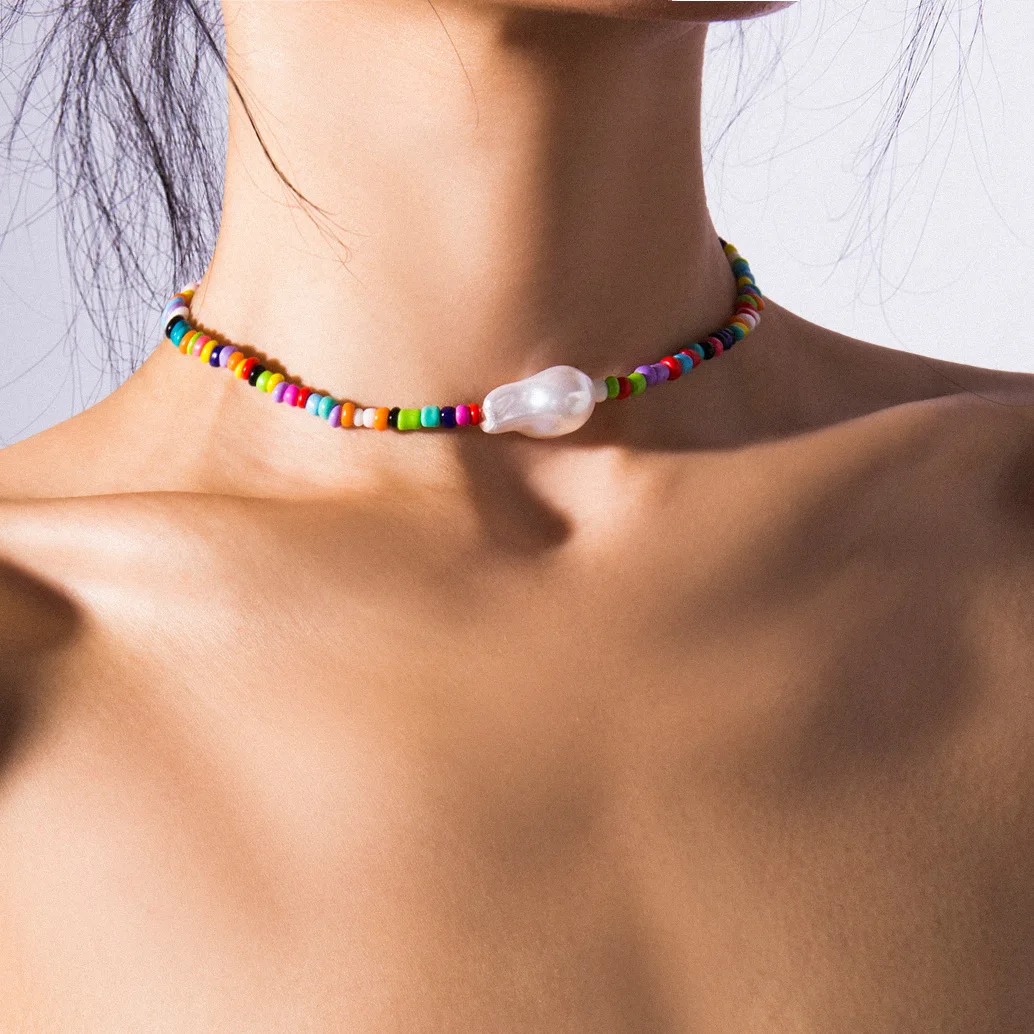 Boho White Pearl Colorful Bead Boho Necklaces For Women Pearl Bead Chain Statement Necklace Jewelry, As picture
Boho White Pearl Colorful Bead Boho Necklaces For Women Pearl Bead Chain Statement Necklace Jewelry, As picture