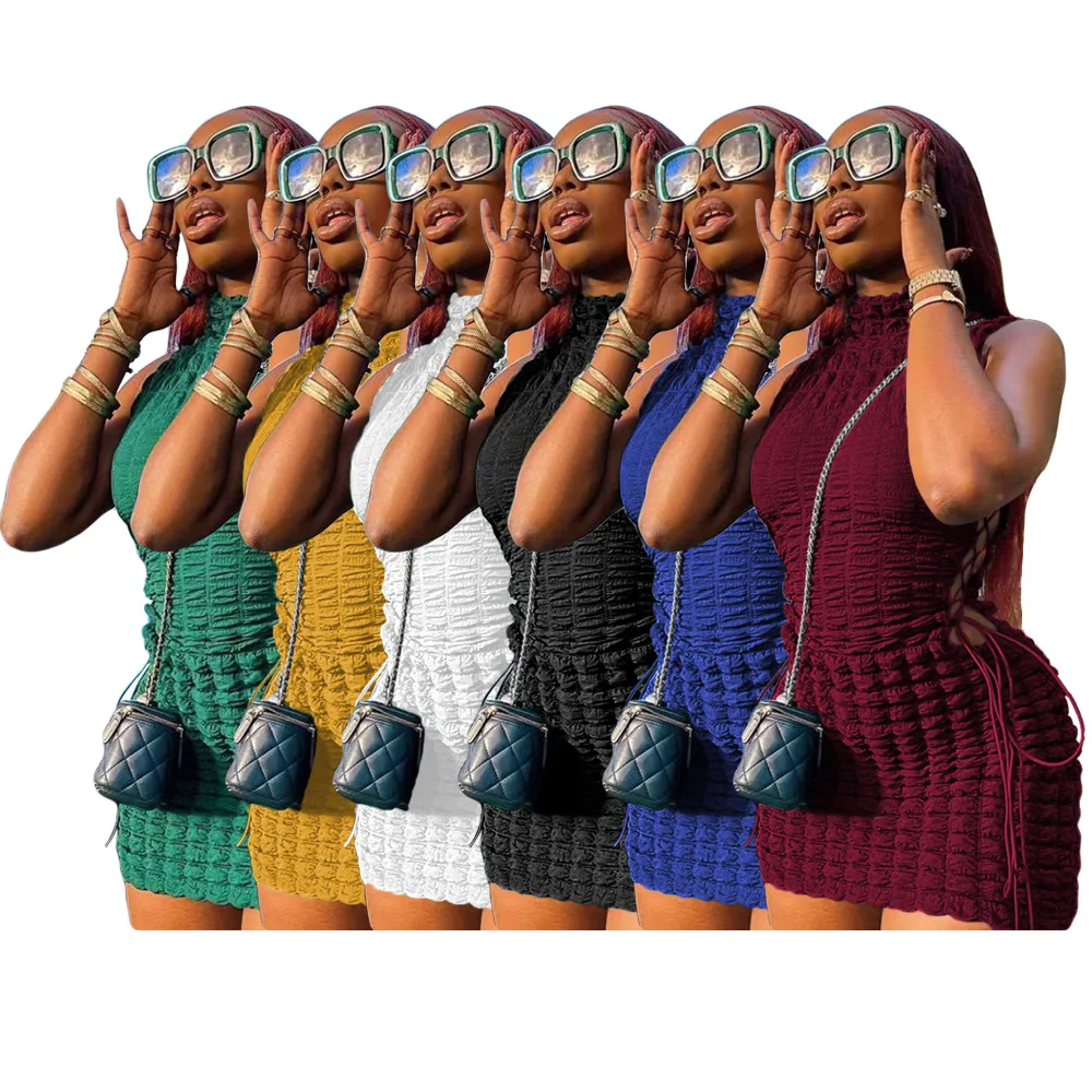 2022 New Design Turtleneck Bubble Wrap Dress Sleeveless Mini Dress Wagraf Drawstring Bodyocn Dress For Ladies
2022 New Design Turtleneck Bubble Wrap Dress Sleeveless Mini Dress Wagraf Drawstring Bodyocn Dress For Ladies