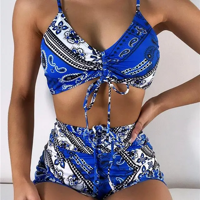 2021 summer hot style feminine drawstring bra high waist boxer shorts split swimsuit, Picture color
2021 summer hot style feminine drawstring bra high waist boxer shorts split swimsuit, Picture color