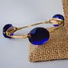 Royal Blue Crystal Wire Wrap Gold Plated Stack Layer Cuff Charm Hoop Bangle