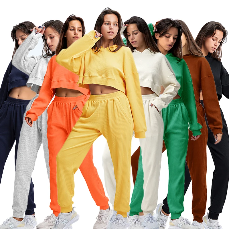 Wholesale 8 Color Jogger Sweat Suit High Quality 2 Piece Sweatpants And Hoodie set Ribbed Tracksuits Jogging Set For Women, Customized color 
Wholesale 8 Color Jogger Sweat Suit High Quality 2 Piece Sweatpants And Hoodie set Ribbed Tracksuits Jogging Set For Women, Customized color