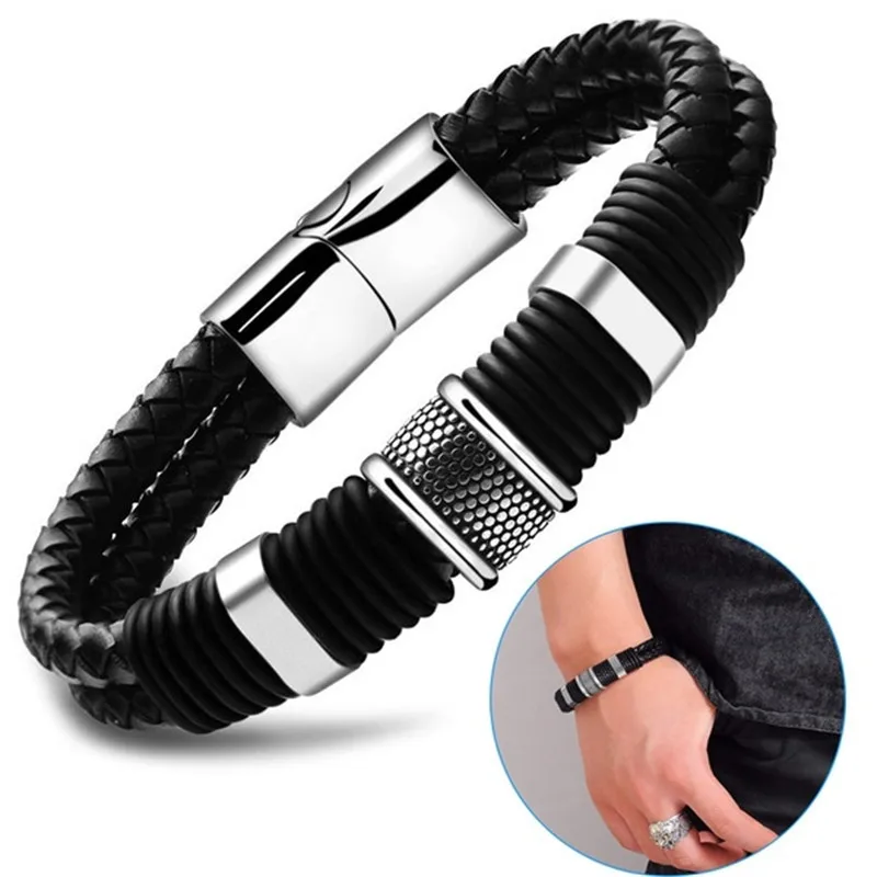 Men &Women Black/brown Leather Cuff Bracelet Stainless Steel Bracelet S0236-01, 2 colors
Men &Women Black/brown Leather Cuff Bracelet Stainless Steel Bracelet S0236-01, 2 colors