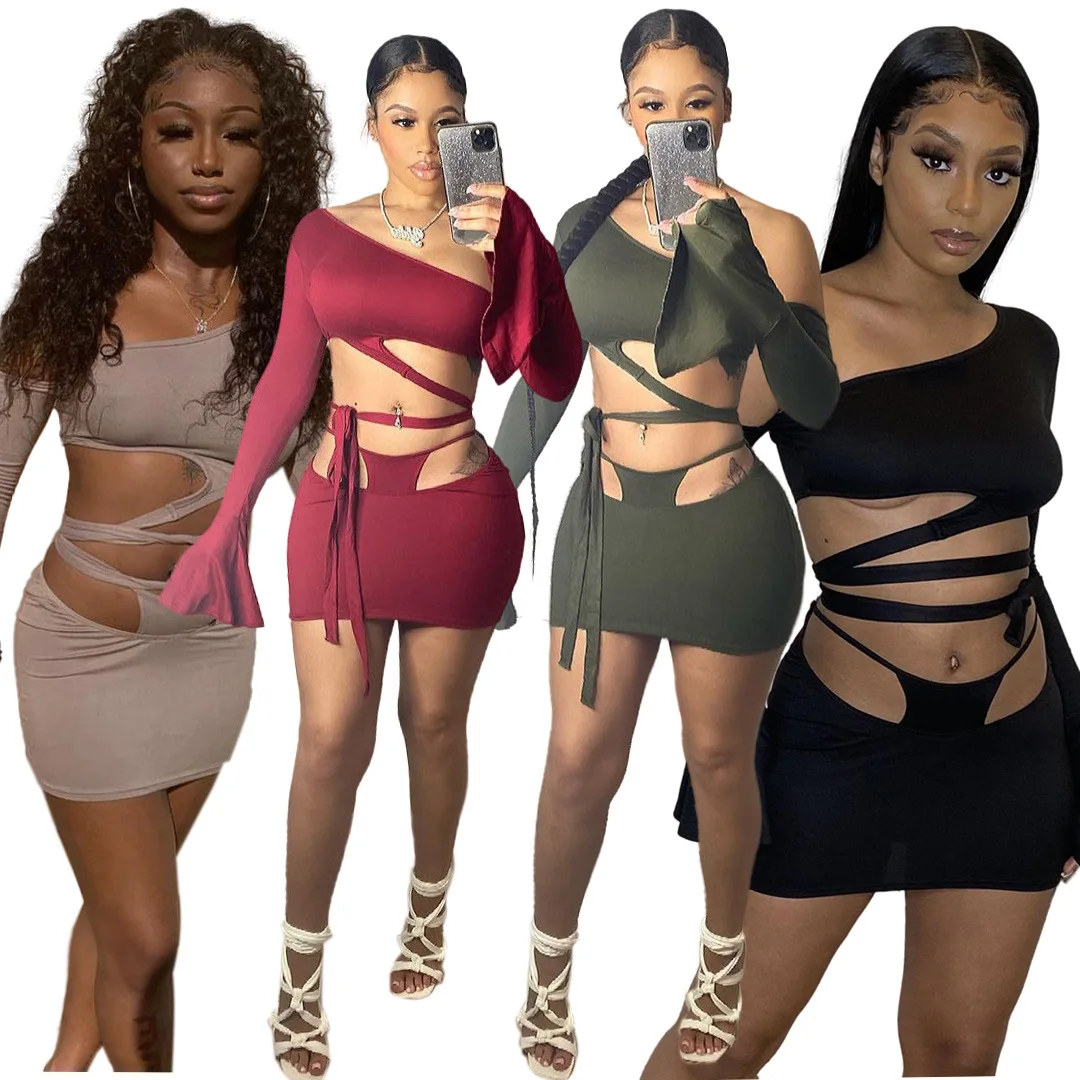 Designer sets clothing 2 piece set women skirt split skirt set long sleeve new style slanted shoulder flared sleeve hollow lace, Picture
Designer sets clothing 2 piece set women skirt split skirt set long sleeve new style slanted shoulder flared sleeve hollow lace, Picture