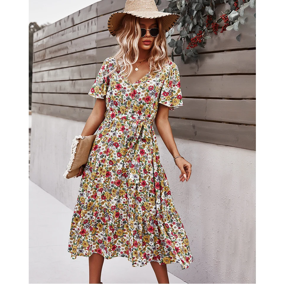 Woman Dresses Women 2021 New Arrivals Short Sleeve Sexy V Neck Maxi Long Floral Dress Lady Elegant Dress Clothing Wholesale
Woman Dresses Women 2021 New Arrivals Short Sleeve Sexy V Neck Maxi Long Floral Dress Lady Elegant Dress Clothing Wholesale