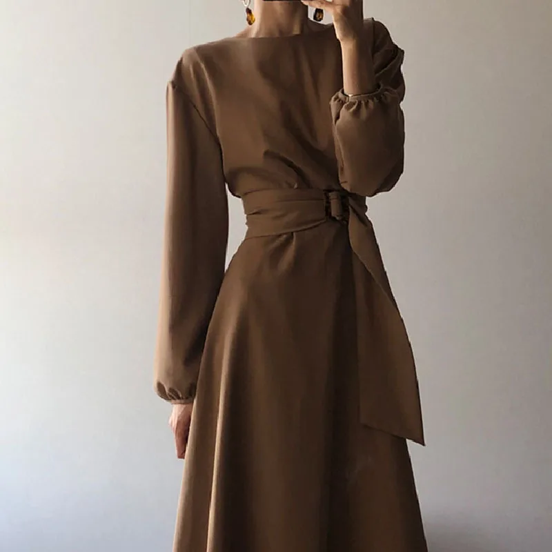 2021 Elegant Formal Party Dress Women Long Sleeves Office Lady Wear Dress, Black,brown
2021 Elegant Formal Party Dress Women Long Sleeves Office Lady Wear Dress, Black,brown